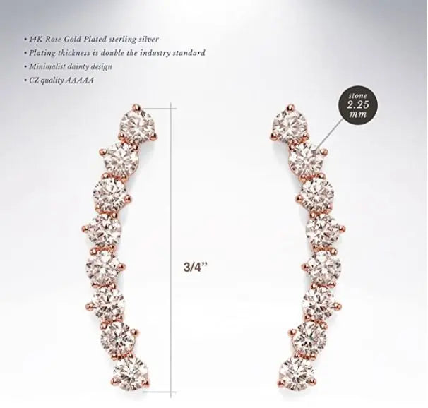 14K Gold Plated"Hearts & Arrows" Simulated Diamond Ear Crawler - Cuff Earrings Hypoallergenic Stud Ear Climber Jackets pattanaustralia